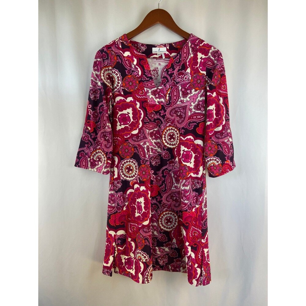 EUC Jude Connally XS Shift Dress Pink Purple Made in USA Stretch Pattern Paisley